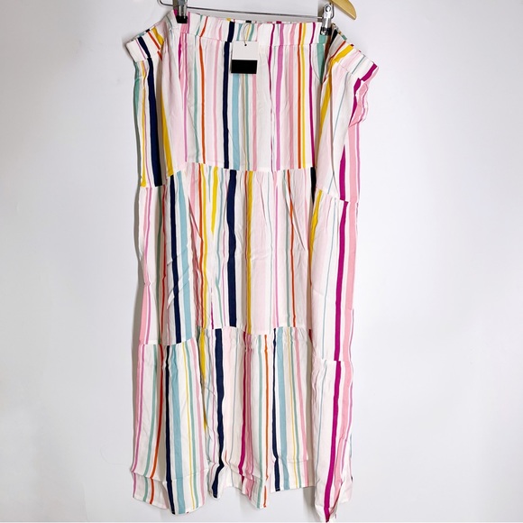 ELOQUII Rainbow Tiered Maxi Skirt With Slit Pull On Elastic Waist Colorful - Picture 5 of 9